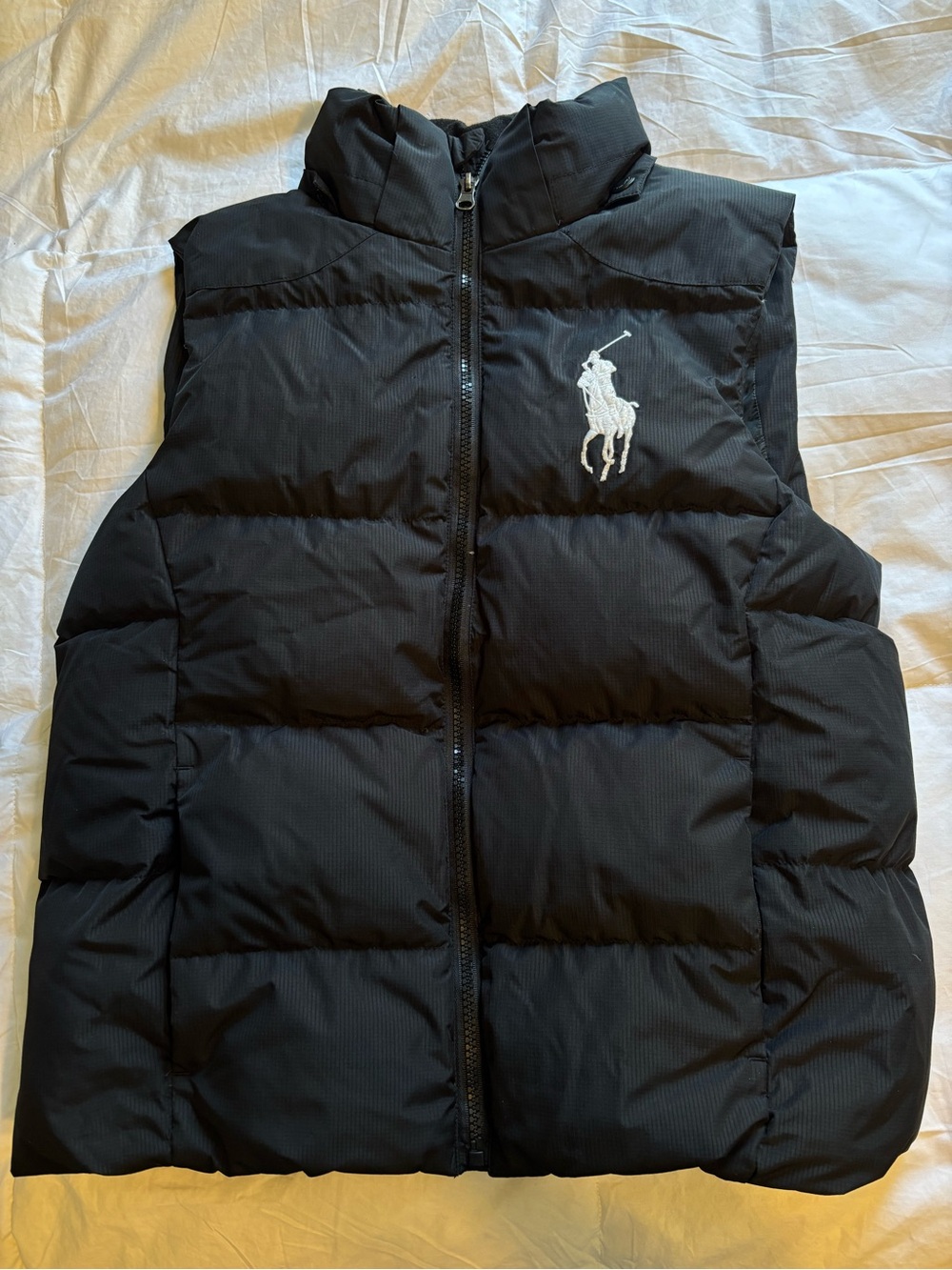 Ralph Lauren Black Quilted Puffer Vest with White Polo Logo